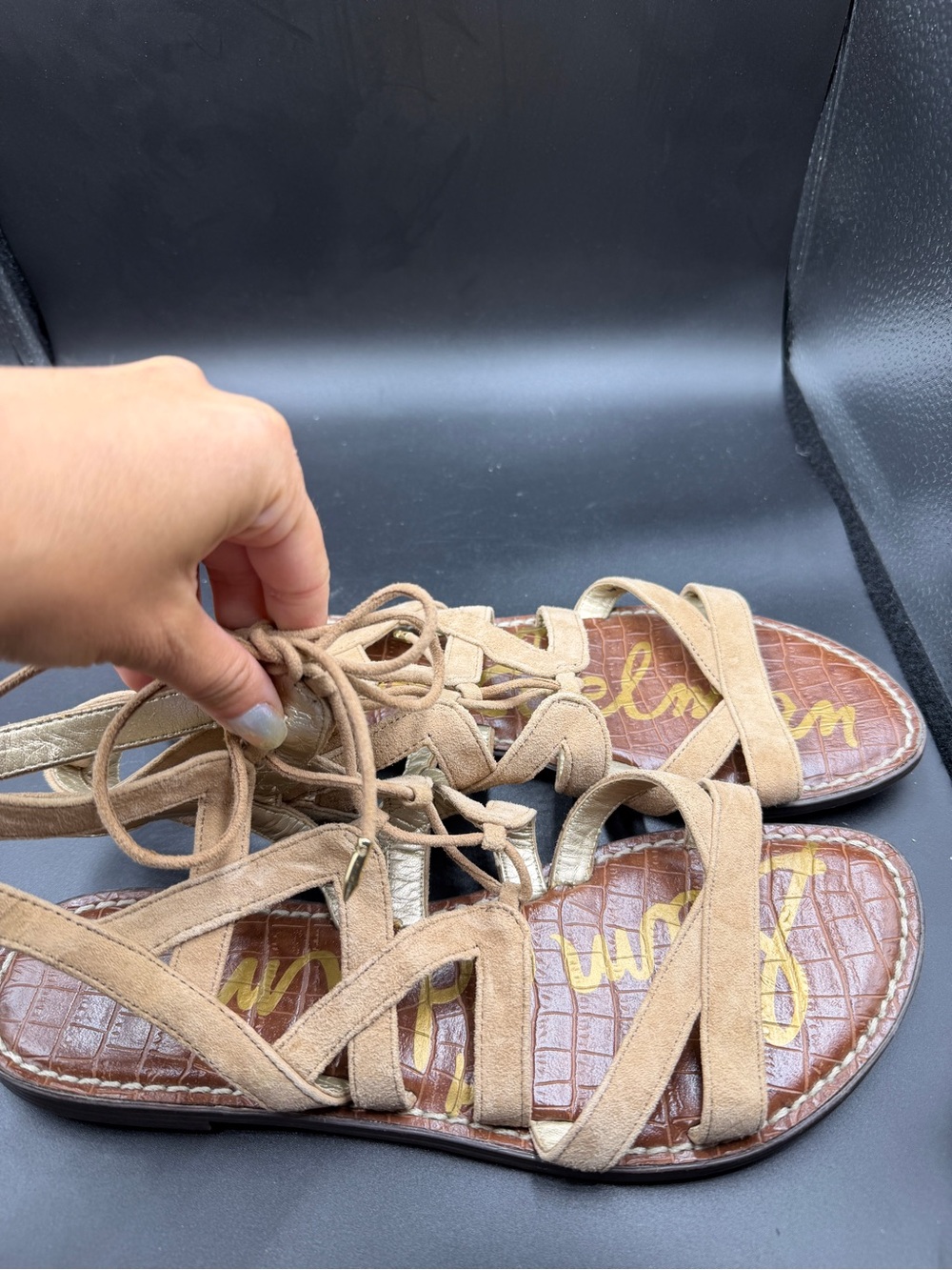 Sam Edelman Lace-Up Strappy Sandals in Tan